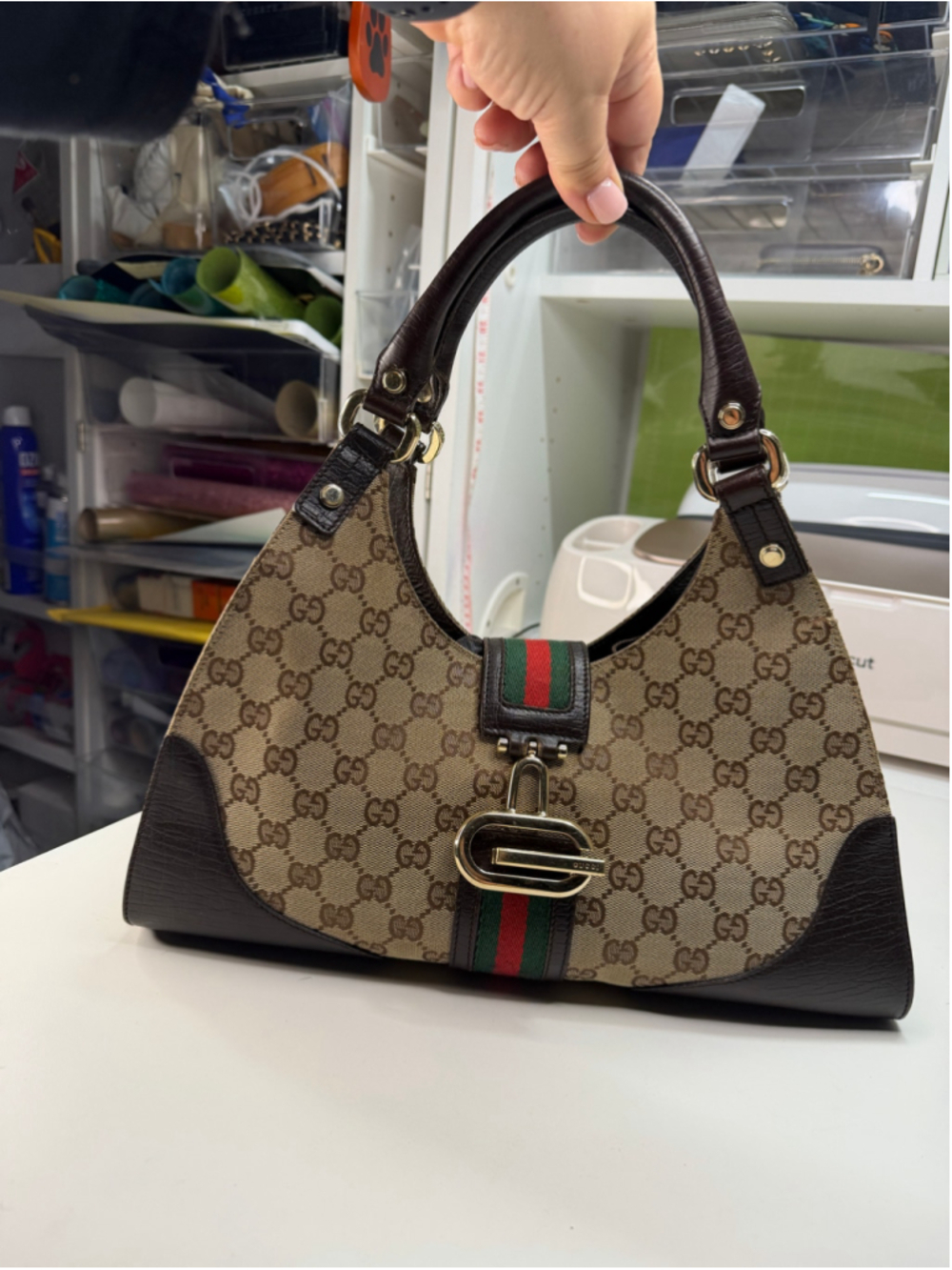 Women's Gucci GG Canvas Iconic Shoulder Bag Beige Brown